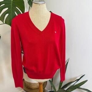 Vineyard Vines Red Velvet Heritage Cotton V Neck Sweater Womens Medium M Whale‎